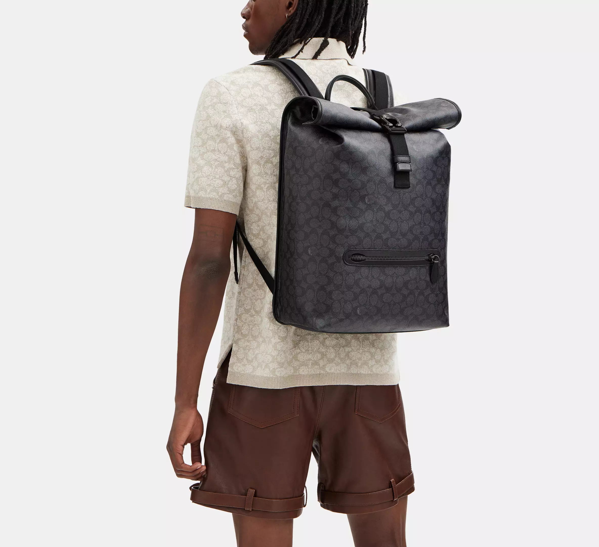 (PREORDER) COACH - BECK ROLL TOP BACKPACK IN SIGNATURE CANVAS CL252 Charcoal Black