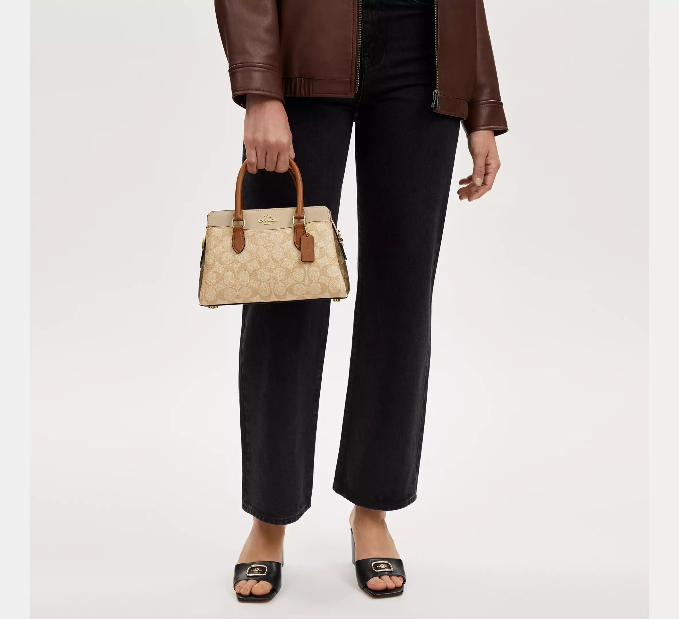 (PREORDER) COACH - Mini Darcie Carryall Bag In Blocked Signature Canvas CS553 Gold/Light Khaki/Khaki Multi