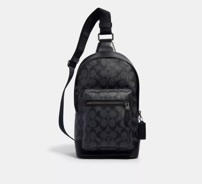 (PREORDER) COACH - West Pack In Signature Canvas 2853 Signature Canvas/Gunmetal/Charcoal Black