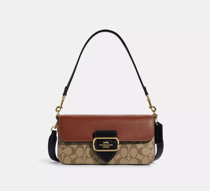 (PREORDER) COACH - Morgan Shoulder Bag In Colorblock Signature Canvas CE560 Gold/Khaki Multi