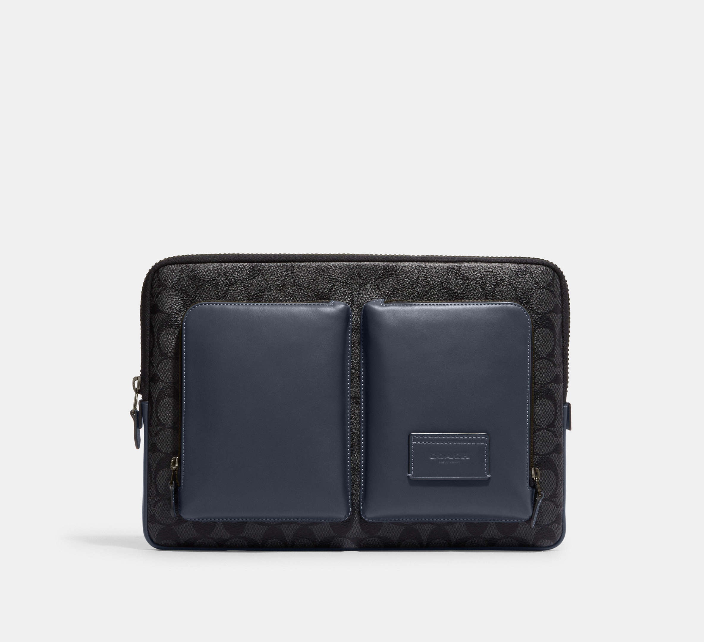 (PREORDER) COACH - Utility Laptop Case In Colorblock Signature Canvas CE701 Gunmetal/Charcoal/Denim