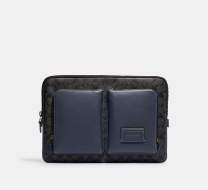 (PREORDER) COACH - Utility Laptop Case In Colorblock Signature Canvas CE701 Gunmetal/Charcoal/Denim