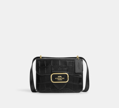 (PREORDER) COACH - Morgan Square Crossbody In Crocodile Embossed CN313 Gold/Black