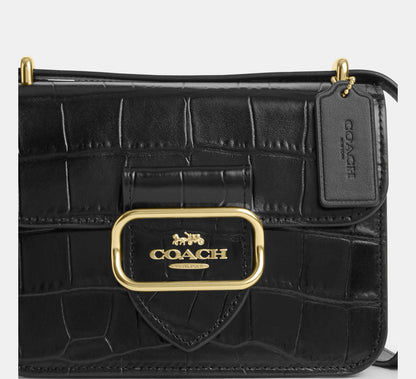 (PREORDER) COACH - Morgan Square Crossbody In Crocodile Embossed CN313 Gold/Black