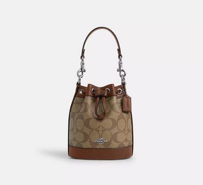 (PREORDER) COACH - Mini Bucket Bag In Signature Canvas CR145 Khaki/Saddle