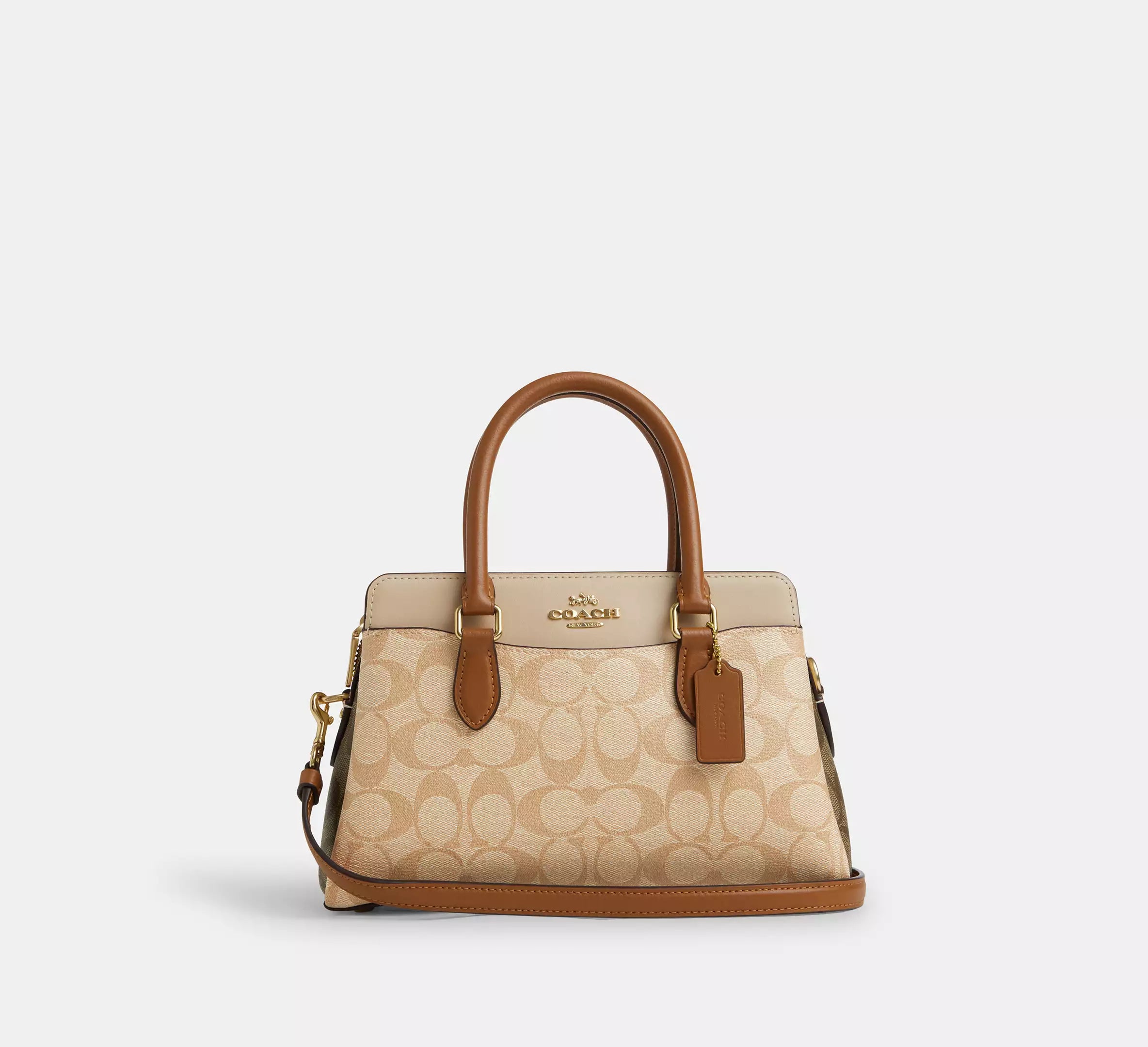 (PREORDER) COACH - Mini Darcie Carryall Bag In Blocked Signature Canvas CS553 Gold/Light Khaki/Khaki Multi