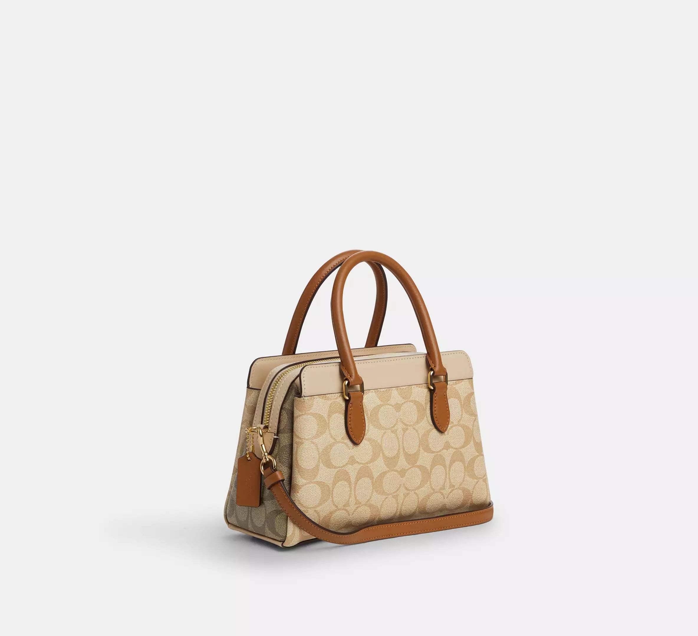 (PREORDER) COACH - Mini Darcie Carryall Bag In Blocked Signature Canvas CS553 Gold/Light Khaki/Khaki Multi