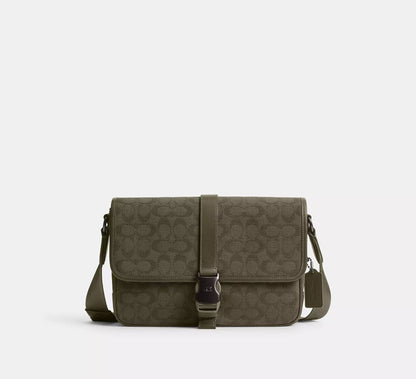 (PREORDER) COACH - LEAGUE MESSENGER BAG IN SIGNATURE CANVAS JACQUARD CU041 Military Green